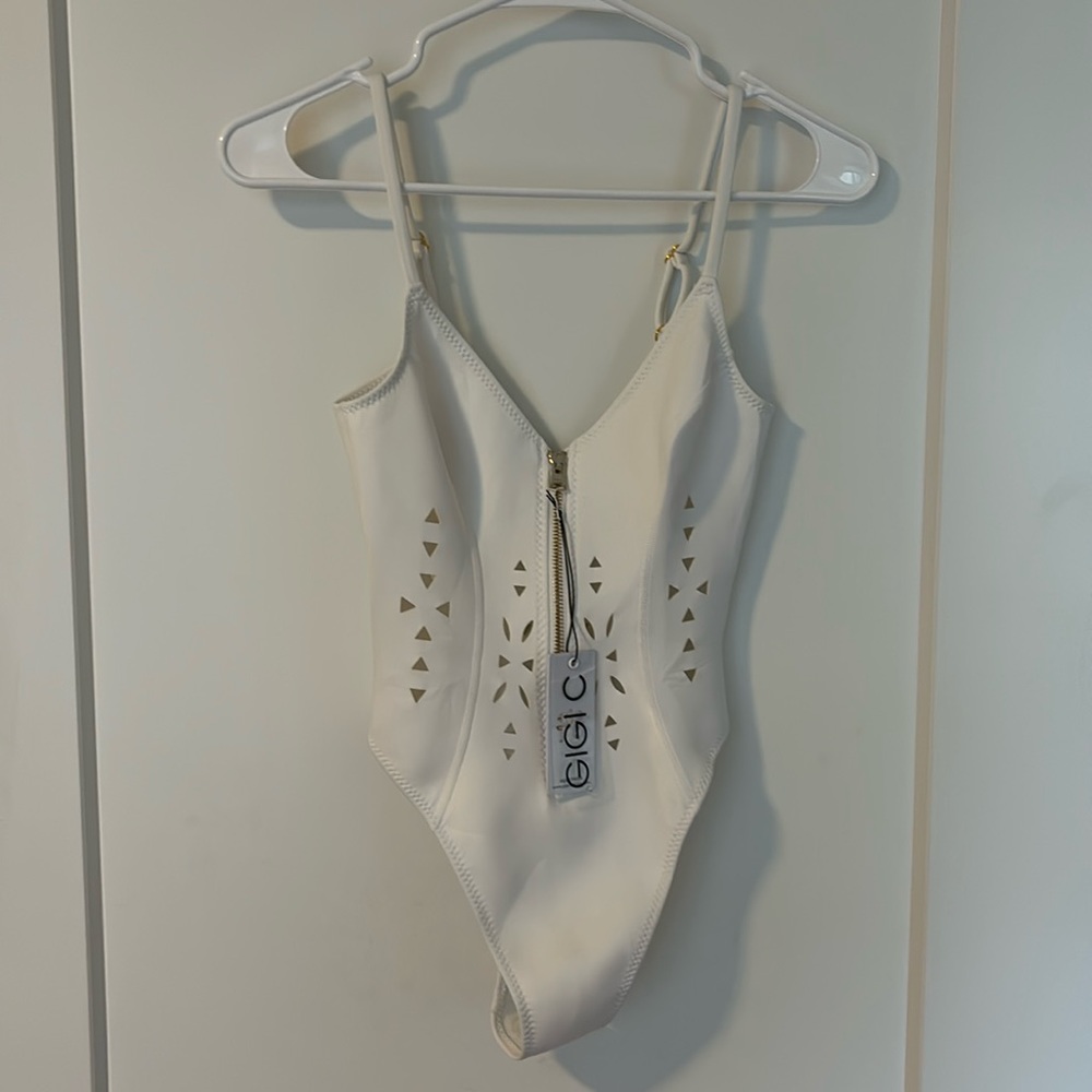 New GIGI C white cutout bikini with gold zipper